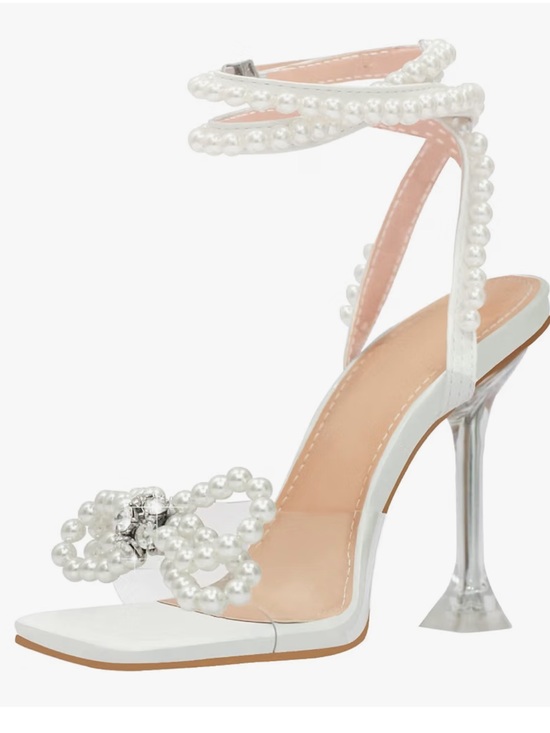 Shoes - Pearl-Embellished White High Heel Sandals